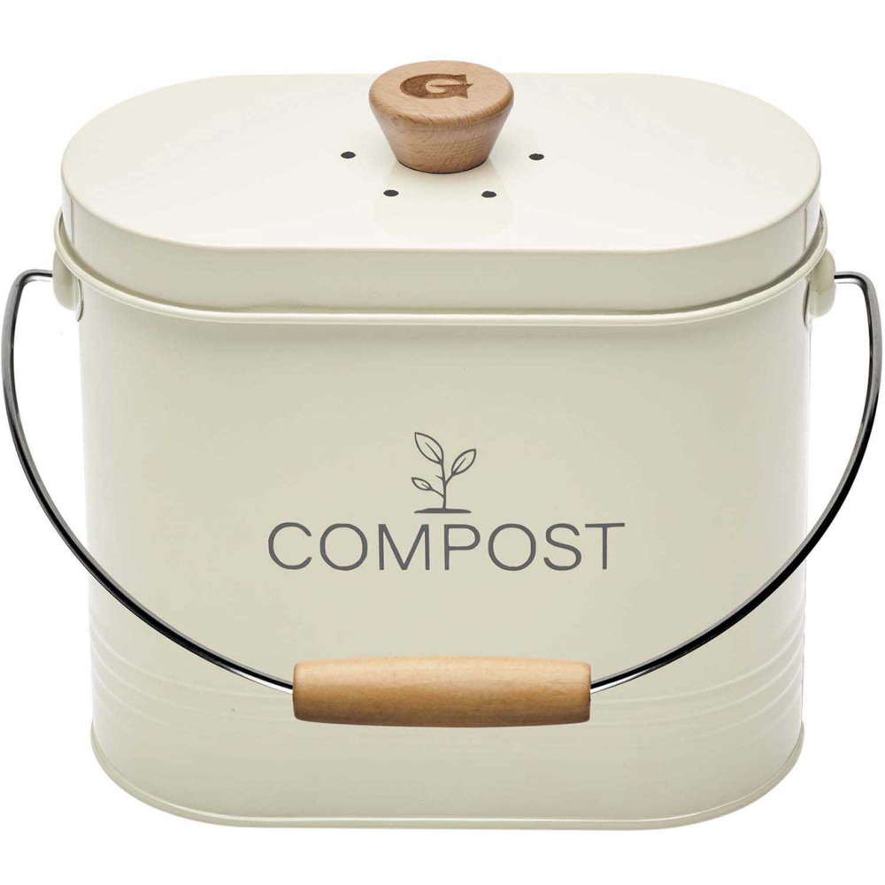 Composteur de cuisine ovale en métal avec filtre crème - 3 litres