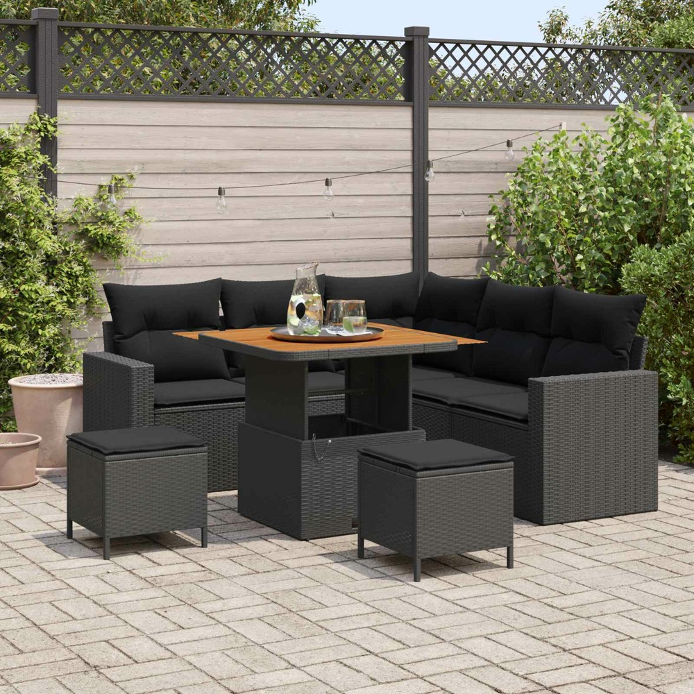 Ensemble de canapé de jardin 8 pcs noir polyrotin