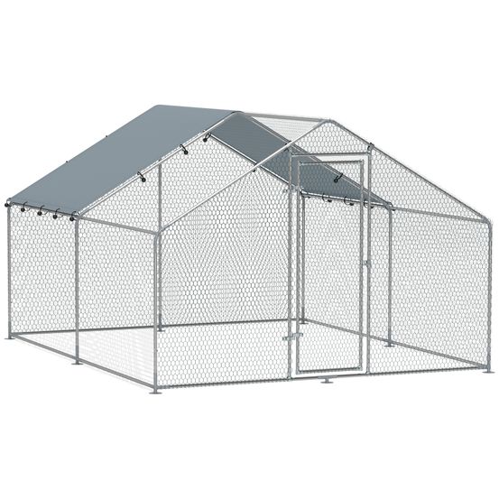Grand poulailler acier extérieur 10.2 m² - parc volière avec couverture anti-uv