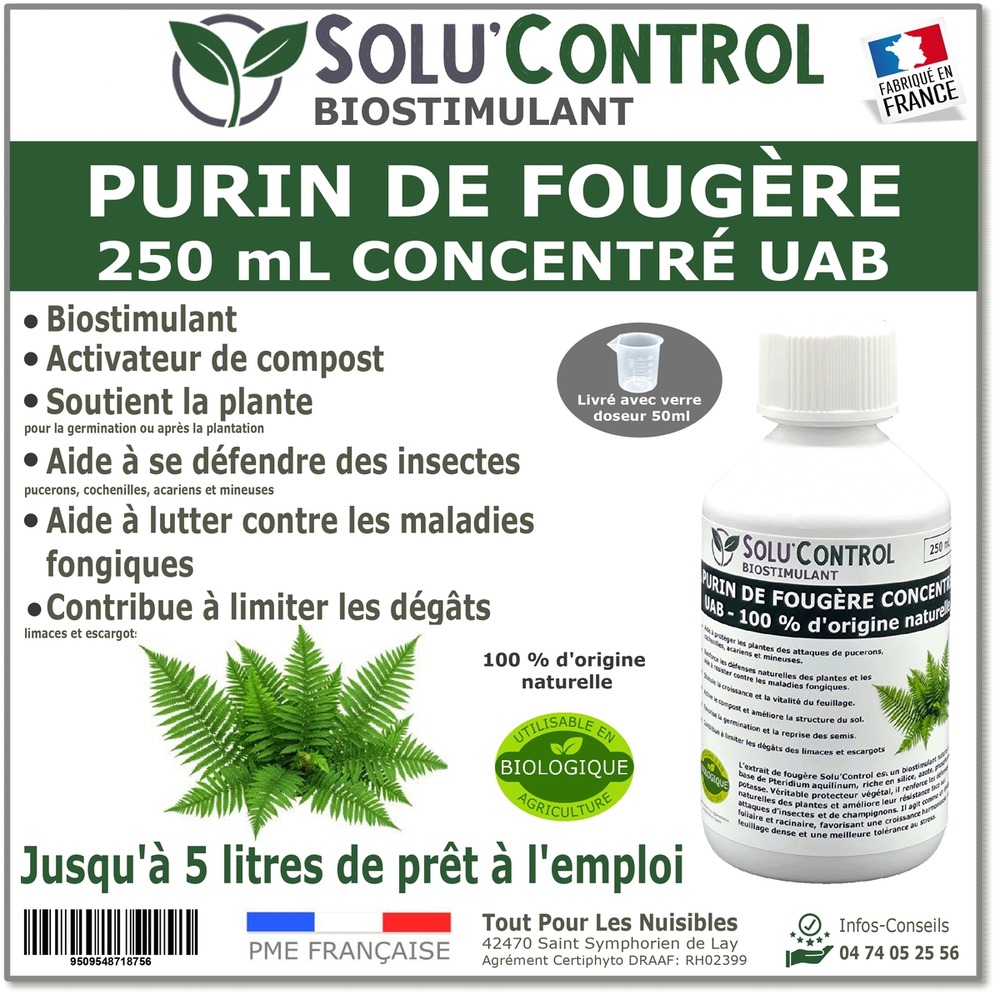 Purin de fougère solu’control – 250 ml concentré uab – biostimulant naturel – aide à se défendre des insectes & maladies fongiques
