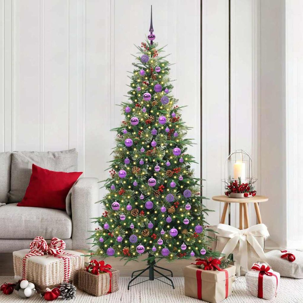 Kit sapin de noël lumineux 180 cm tout-en-un, pré-décoré avec 120 boules et guirlande 300 led