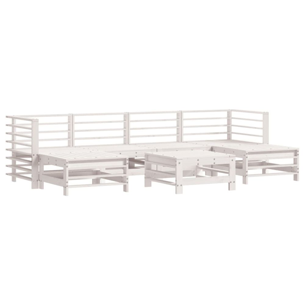 Salon de jardin 7 pcs blanc bois de pin massif