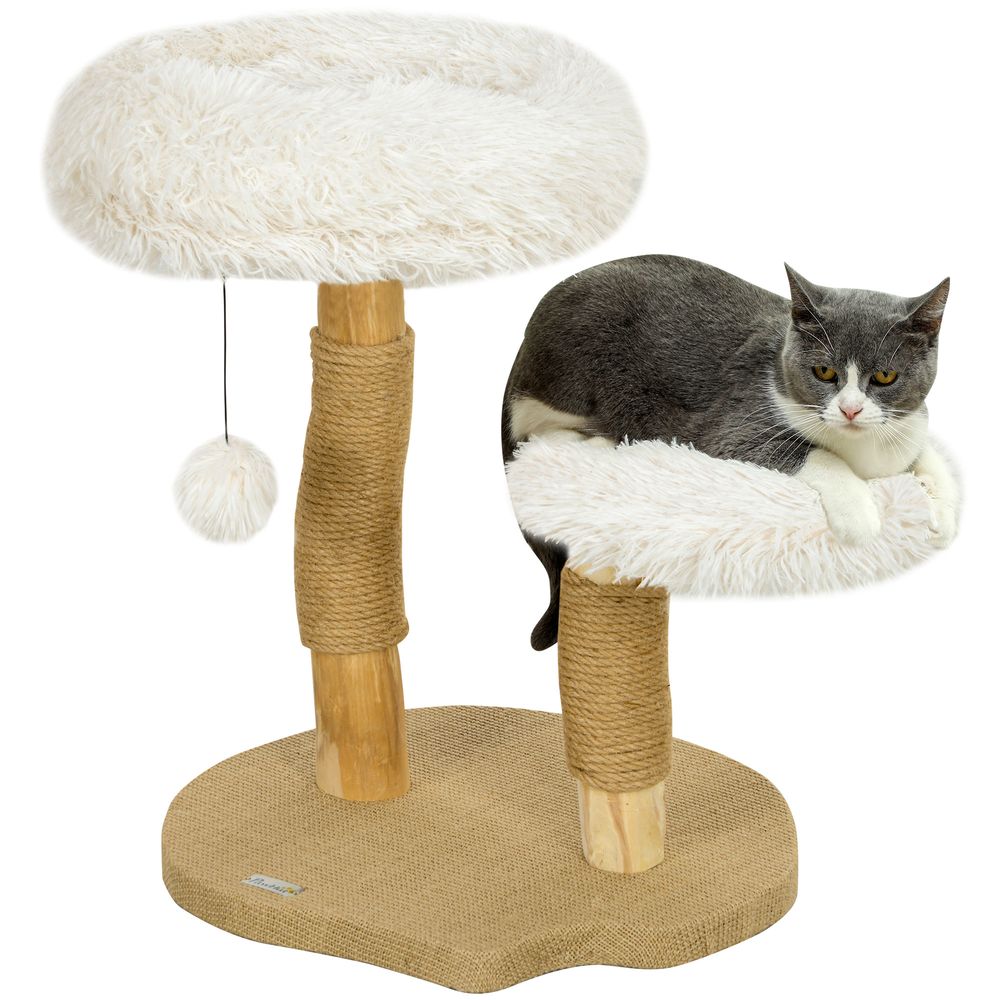 Arbre à chat bois massif pour petit espace lit lavable et griffoir 61cm blanc