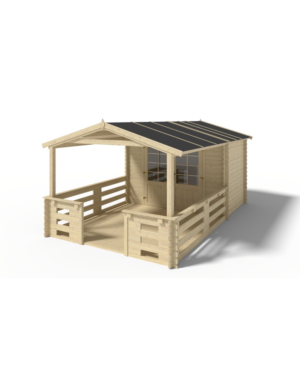 Abri de jardin en bois - 3x2 m + terrasse avec balustrade et avant-toit en bois - 15 m2 - dom420+dom394+dom395+pod04 - altanka