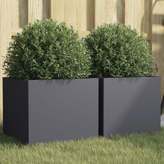 Lot de 2 jardinières acier anthracite pour jardin balcon 32x30x29cm