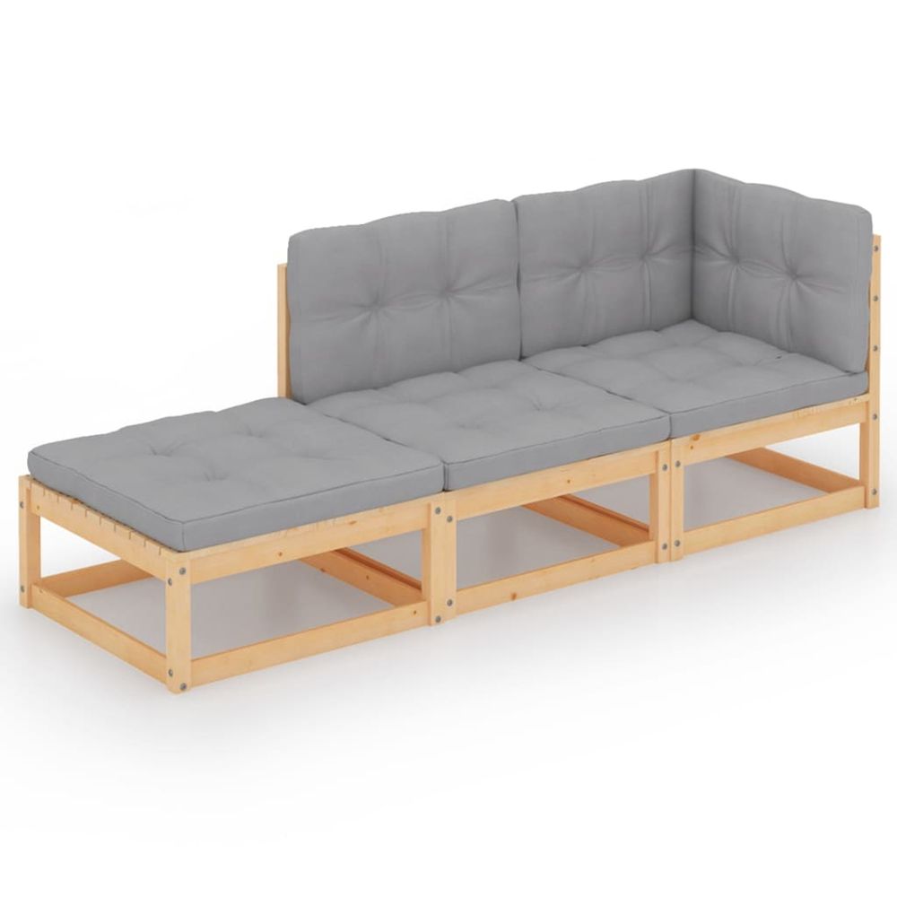 Salon de jardin 3 pcs avec coussins bois de pin massif
