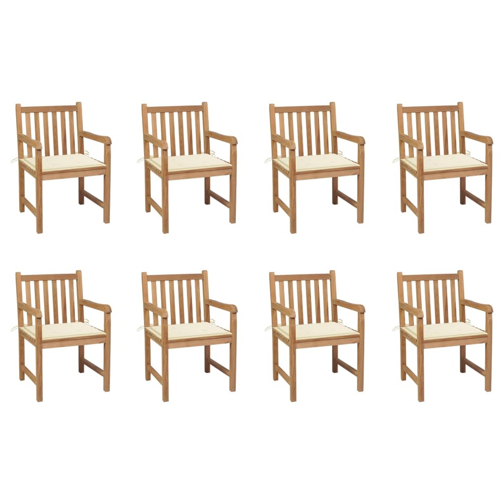 Chaises de jardin lot de 8 avec coussins crème bois teck massif