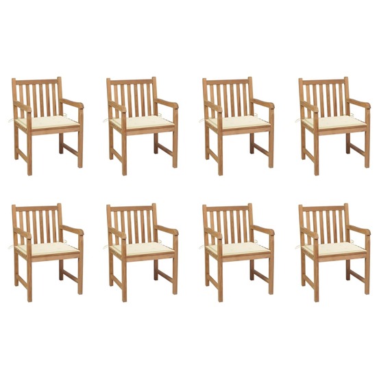 Chaises de jardin lot de 8 avec coussins crème bois teck massif