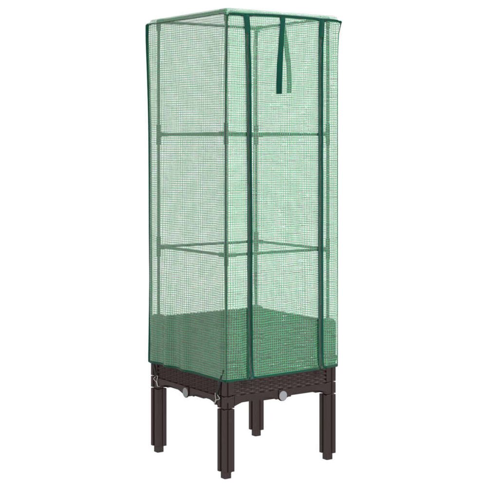 Jardinière d'extérieur surélevée avec housse aspect rotin 40x40x140 cm
