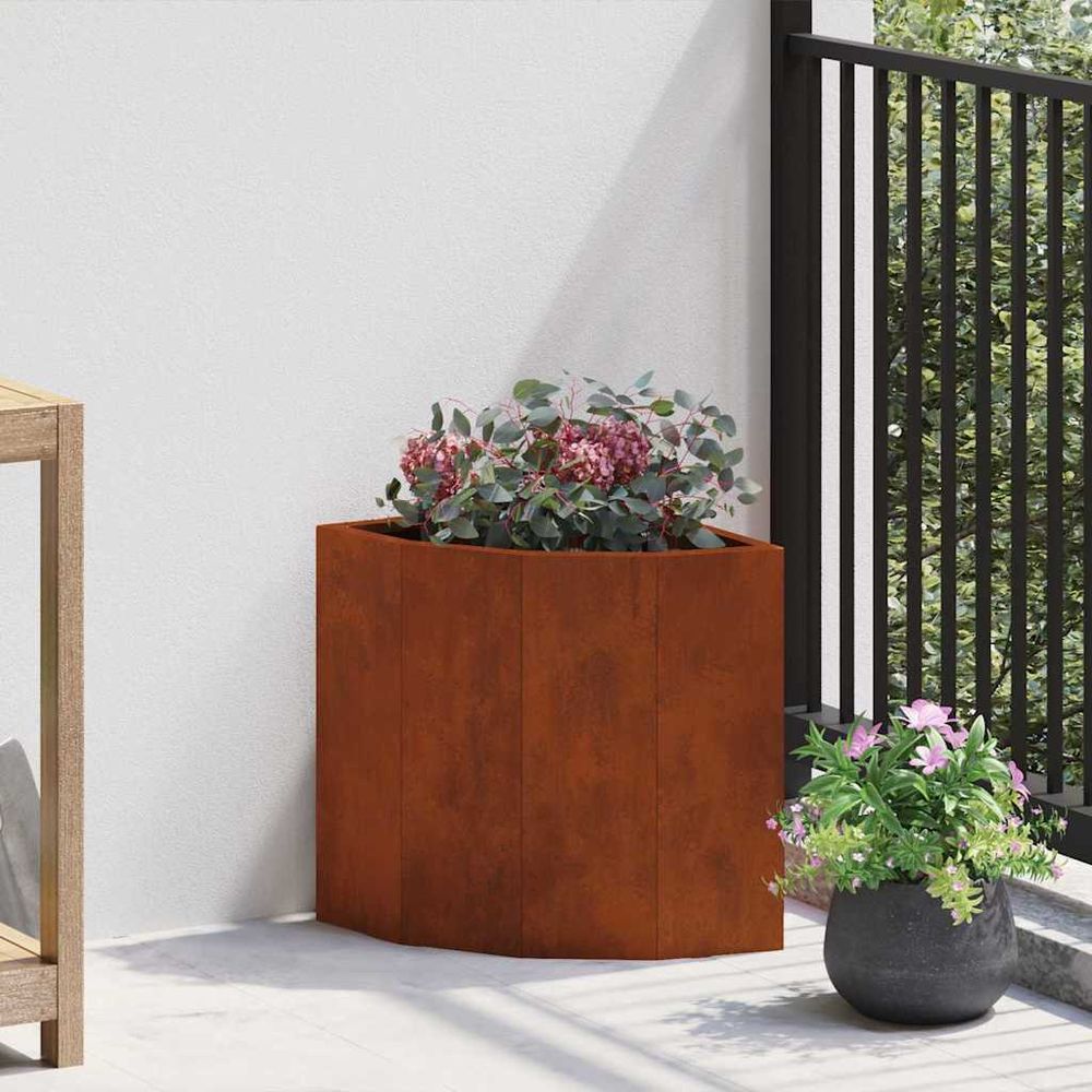 Jardinière d'angle acier corten aspect rouillé pour jardin 30x30x35 cm