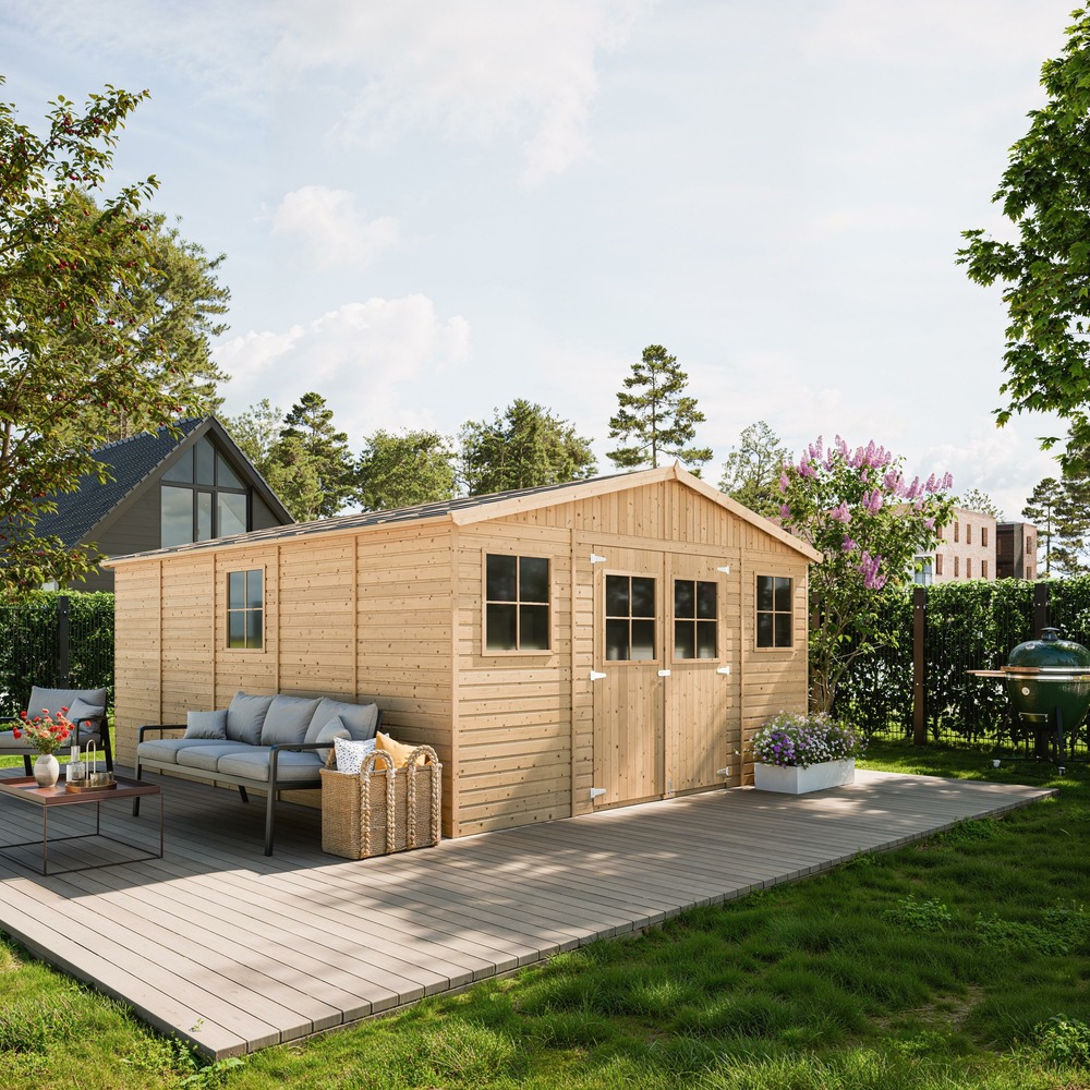 Abri de jardin en bois 20 m² - h246 x 418 x 522 cm - construction de panneaux en bois naturel - m333