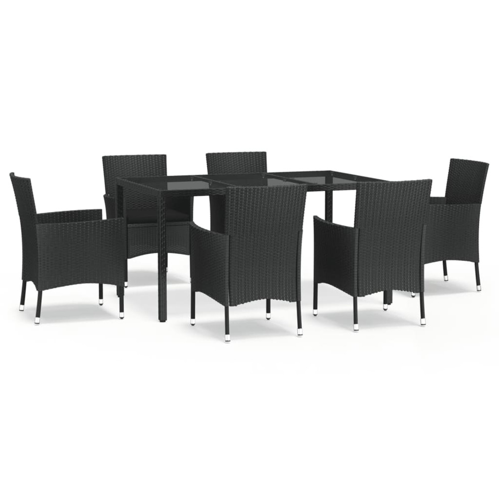Ensemble à manger de jardin coussins 7pcs noir résine tressée