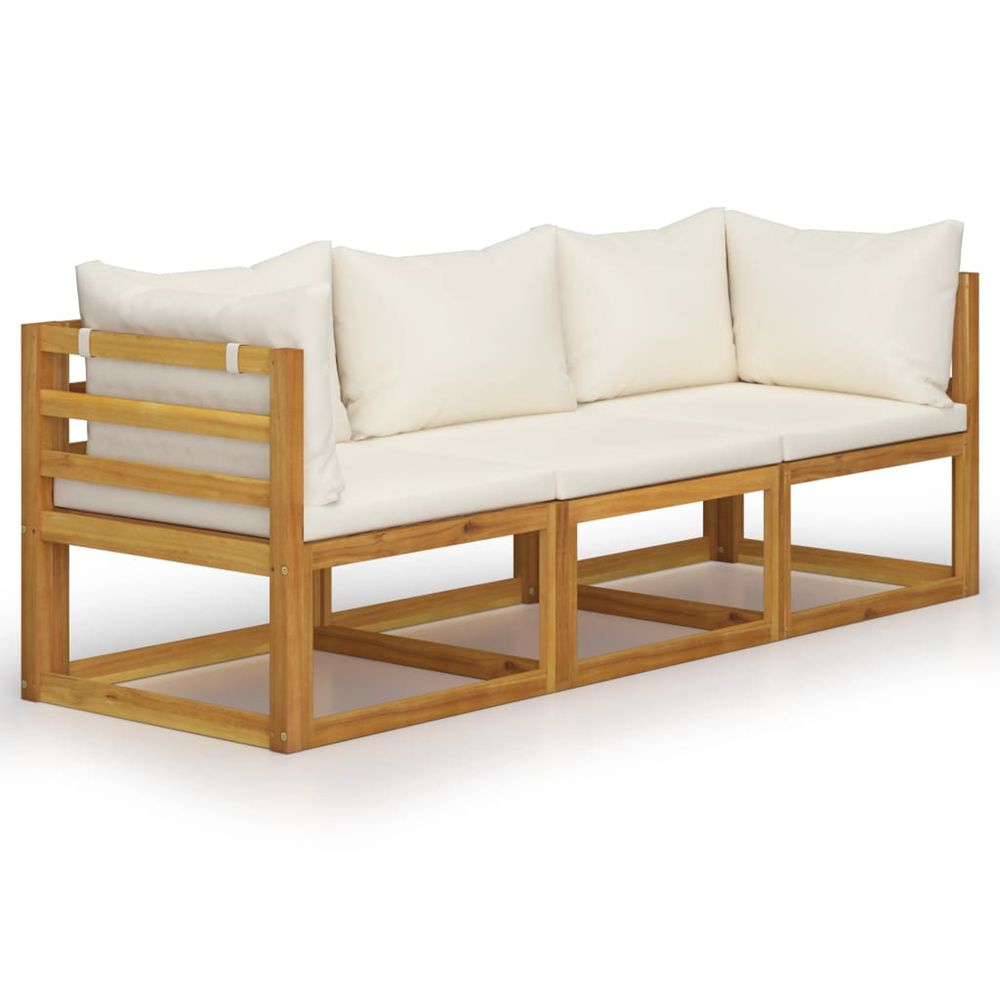 Canapé de jardin à 3 places avec coussin crème bois d'acacia