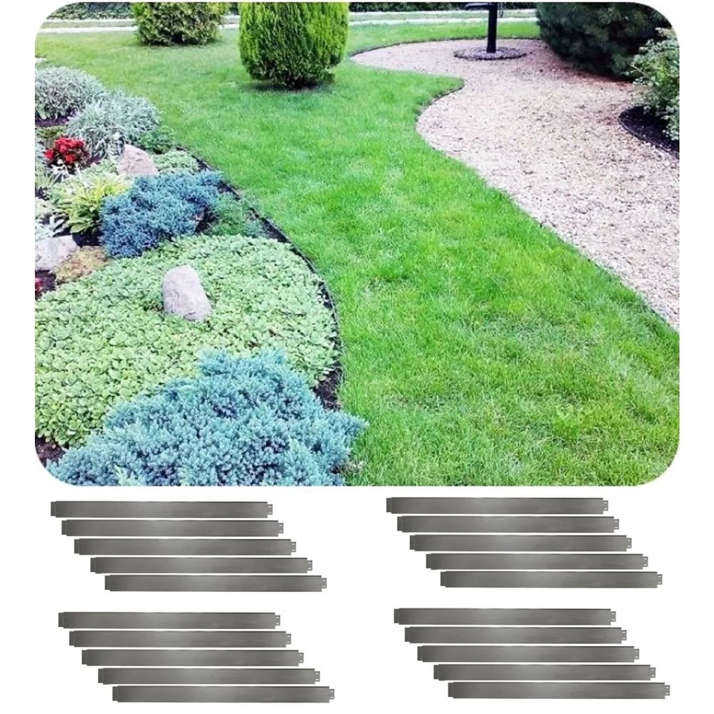 Jeu de 20 bordure de jardin en métal alu/zinc 14cm x 100cm | bordure jardin | bordures de jardin