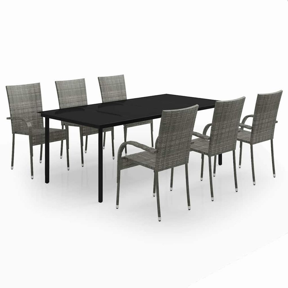 Ensemble à manger de jardin 7 pcs gris et noir