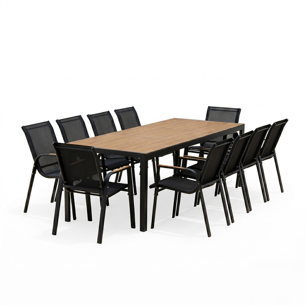 Salon de jardin 10 places avec table 240cm effet bois esperance