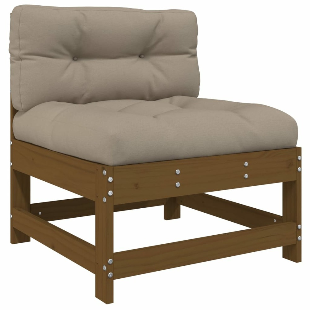 Canapé central avec coussins marron miel bois de pin solide