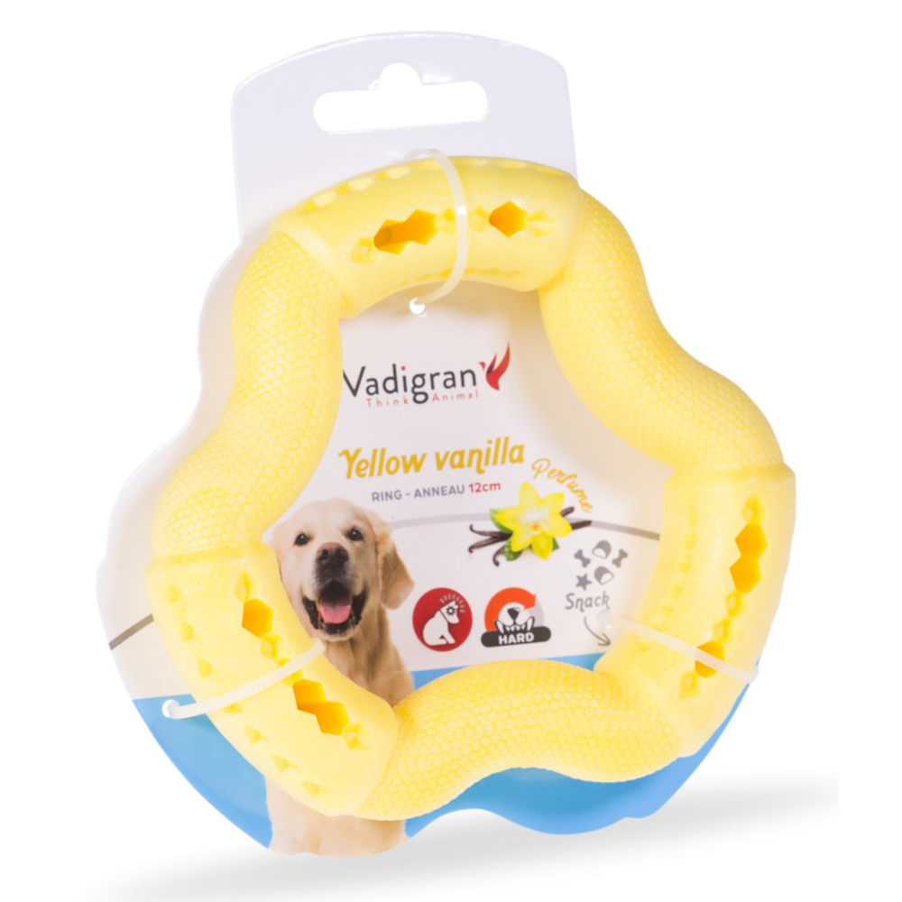 Anneau tpr jaune vanille 12 cm jouet pour chien