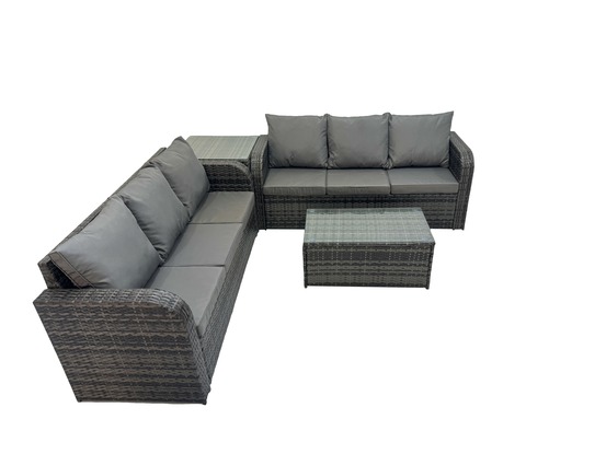 Ensemble de meubles de jardin en polyrotin 6 places avec table basse rectangulaire canapé 3 places table d'appoint