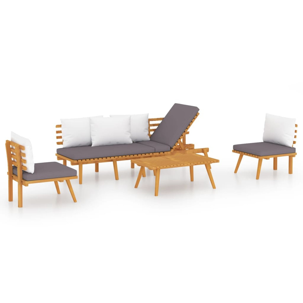 Salon de jardin 4 pcs avec coussins bois d'acacia solide