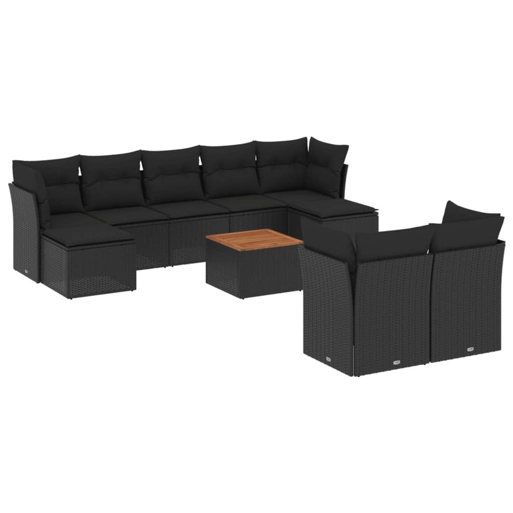 Salon de jardin 10 pcs avec coussins noir résine tressée