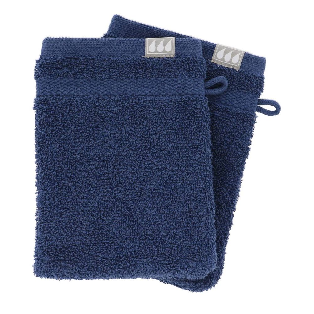 Set de 2 gants de toilette 15x21 cm 100% coton - bleu marine