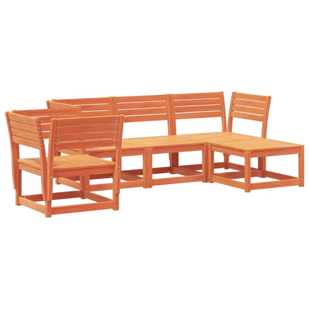 Salon de jardin 5 pcs cire marron bois de pin massif
