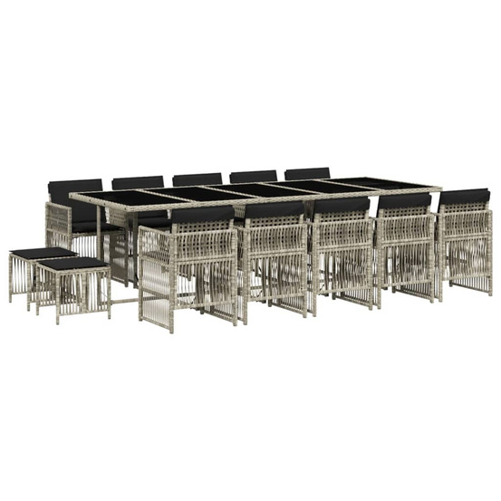 Ensemble à manger de jardin et coussins 15 pcs gris clair rotin