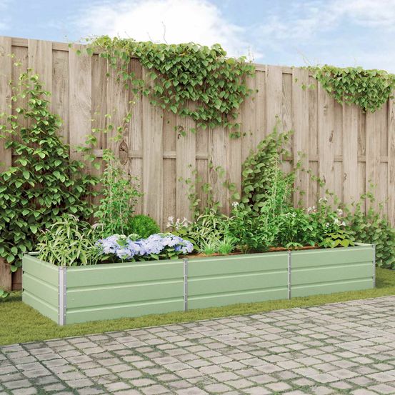 Jardinière large acier galvanisé 290x100x45 cm pour grandes plantations vert pastel