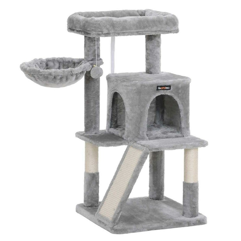 Arbre à chat avec planche à gratter colonne 96 cm gris clair