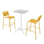 Ensemble table haute stratifié marbre et 2 chaises hautes jaune