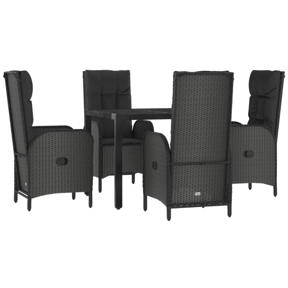 Mobilier à dîner de jardin et coussins 5 pièces noir résine tressée