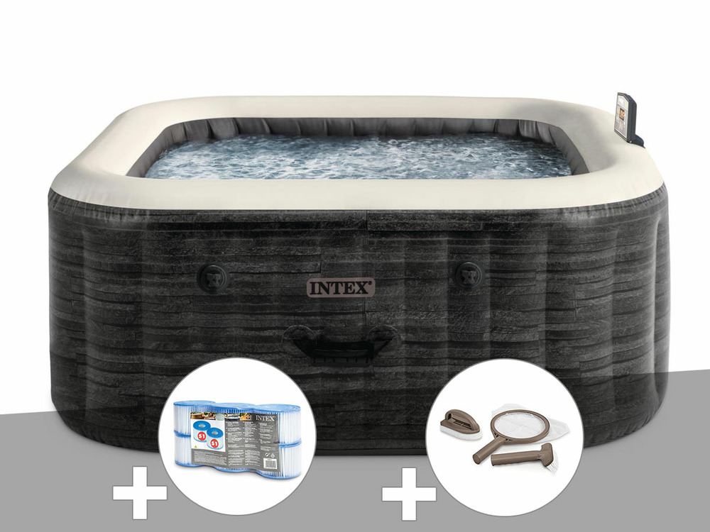 Kit spa gonflable purespa ardoise carré bulles 6 places + 6 filtres + kit d'ent