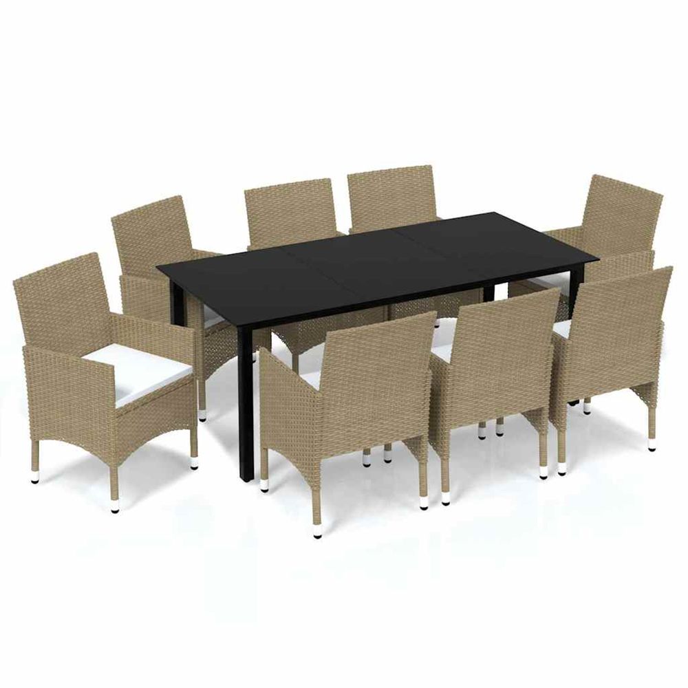 Ensemble à manger de jardin et coussins 9 pcs poly rotin beige