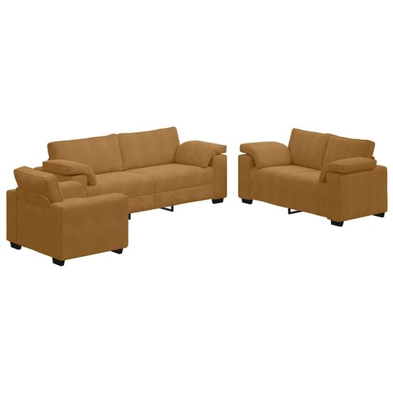 Ensemble de canapés 3 pcs avec coussins marron velours