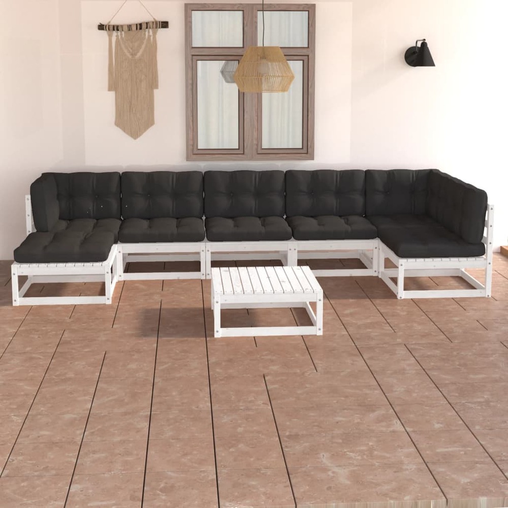 Salon de jardin 8 pcs avec coussins bois de pin massif