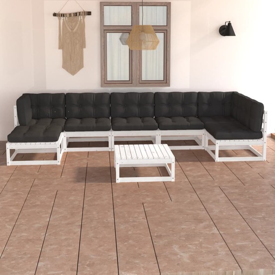 Salon de jardin 8 pcs avec coussins bois de pin massif