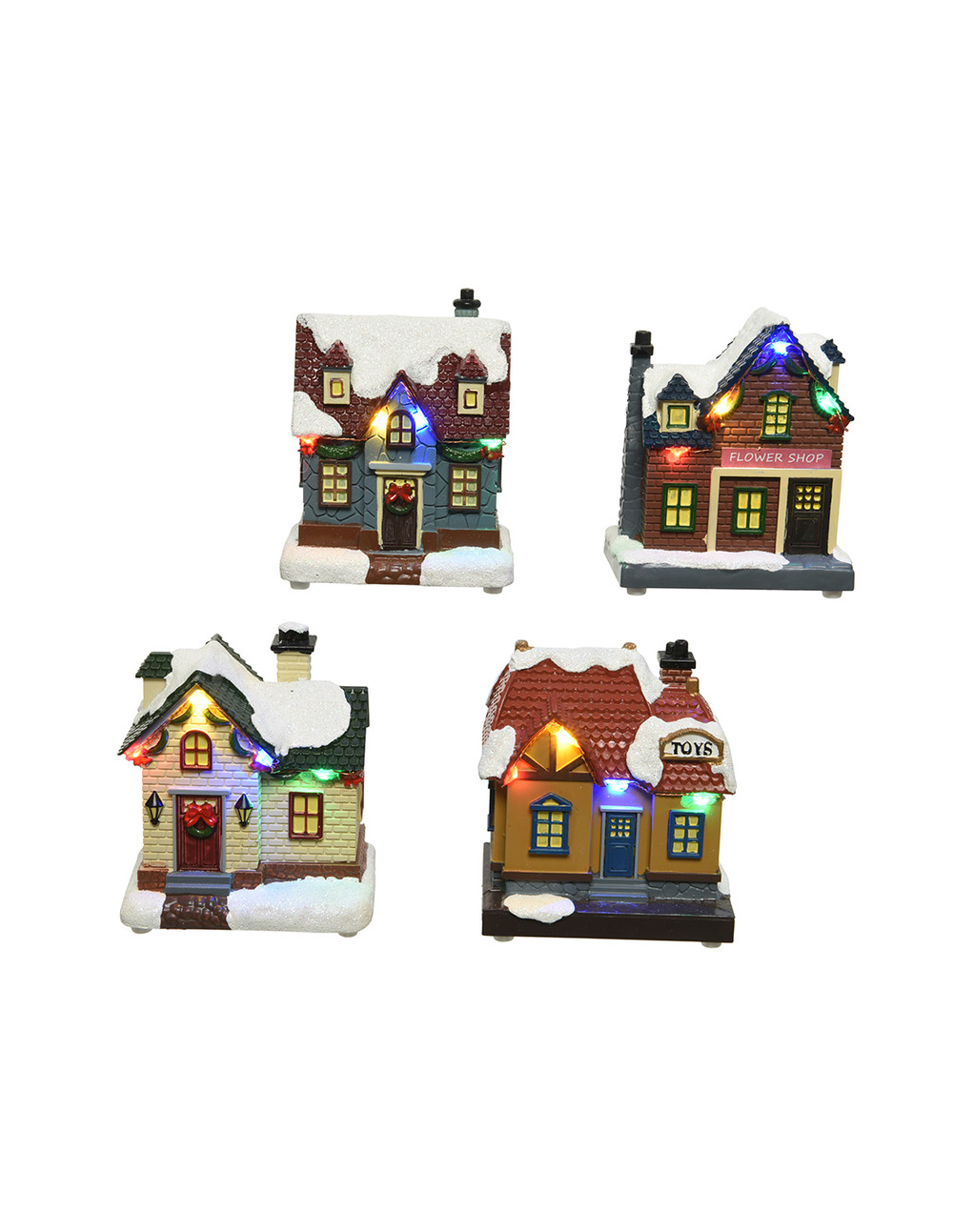 2 micro maison avec led, lumière fixe multicolore, 8,5x5,5x10cm. Lumineo