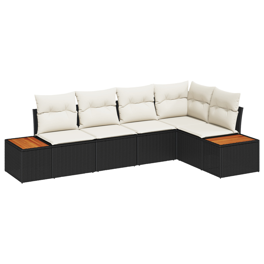Ensemble de canapés de jardin de 5 pièces avec coussins noir poly rotin acacia