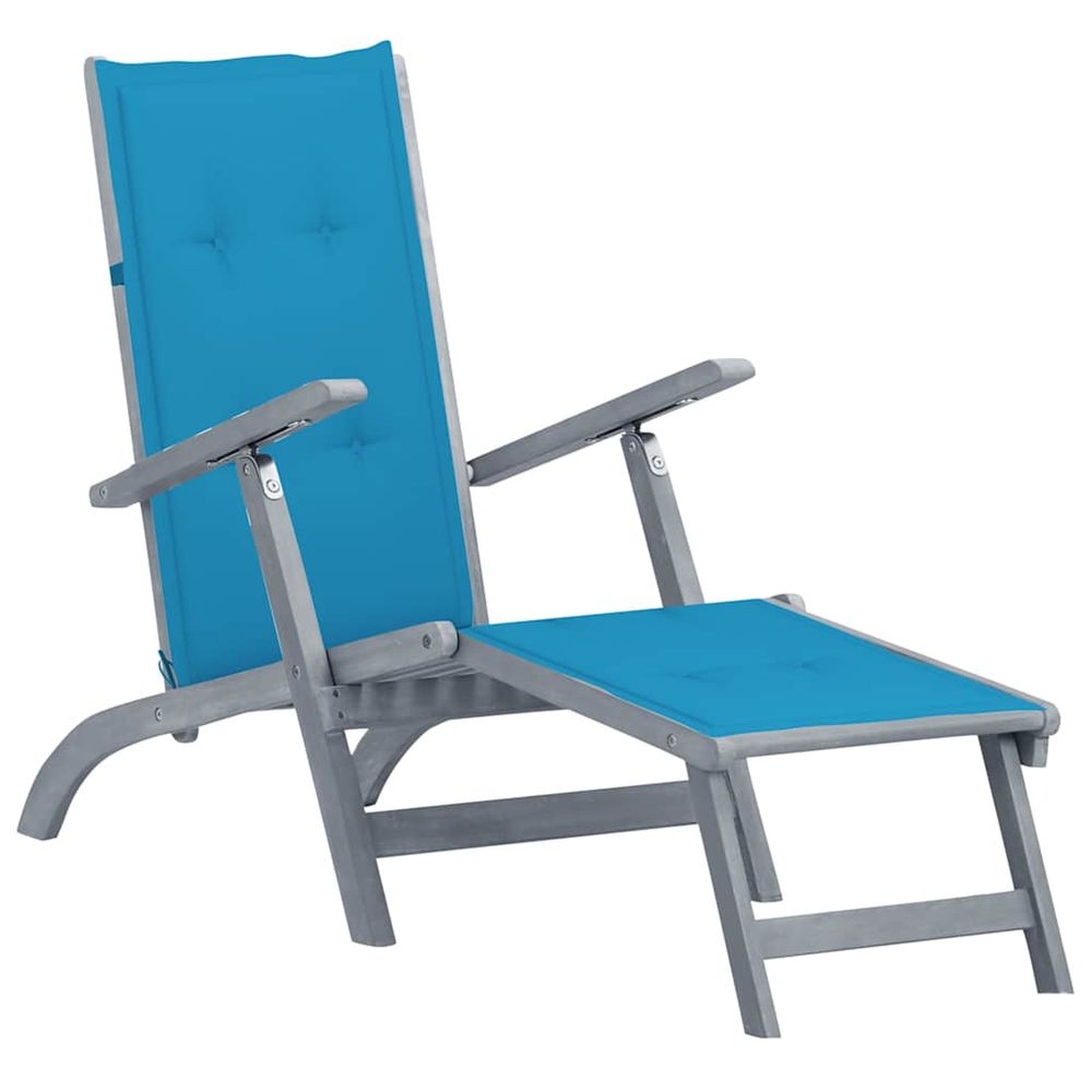 Chaise longue d'extérieur repose-pied et coussin acacia solide bain de soleil