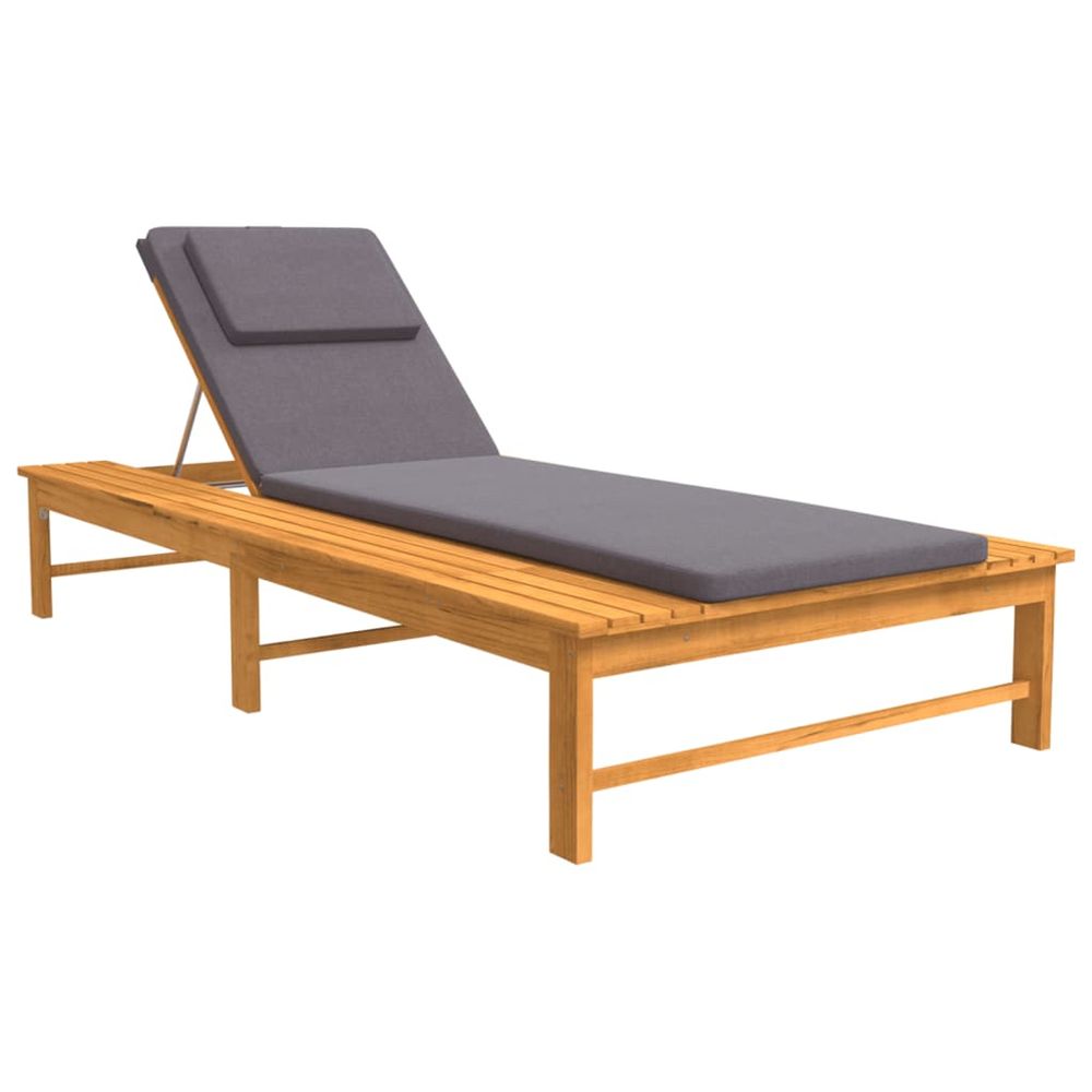 Chaise longue et coussin/oreiller gris foncé bois massif acacia bain de soleil