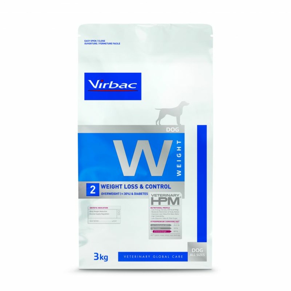 Croquettes chien veterinary hpm dog w2 weight loss & control - virbac 12 kg