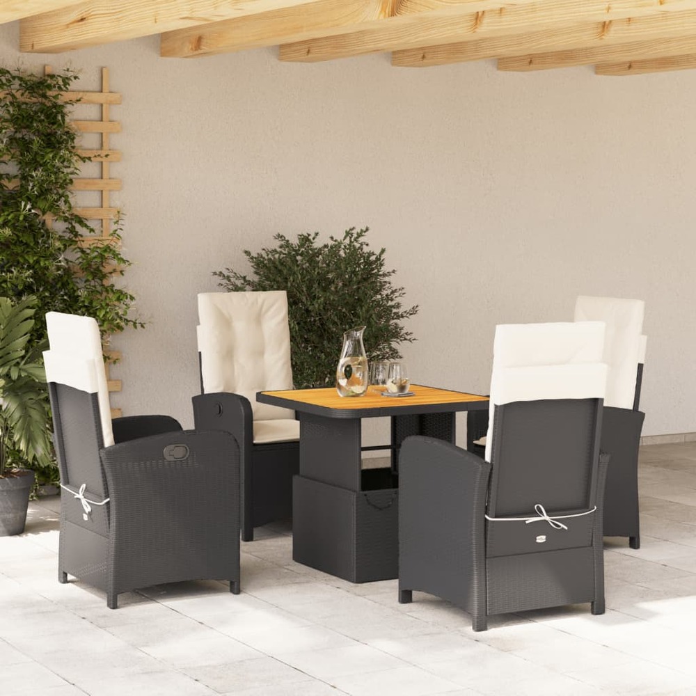 Ensemble à manger de jardin coussins 5pcs noir résine tressée