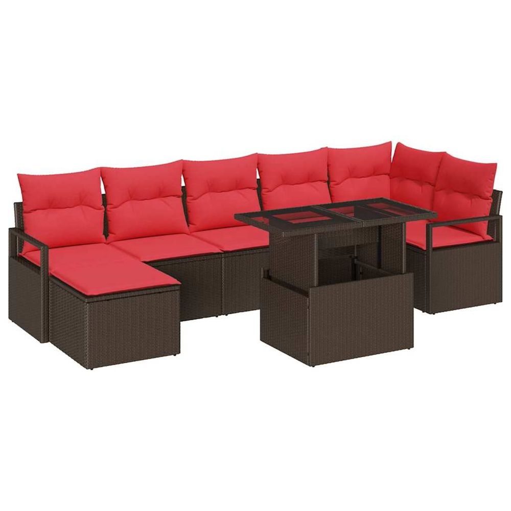 Ensemble de canapé de jardin 8 pc marron et rouge polyrotin