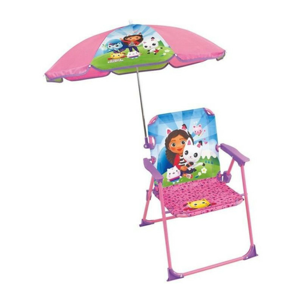 Mobilier de jardin - fun house - chaise pliante gabby et la maison magique h.53 x l.38,5 x p.37,5 cm avec parasol 65 cm