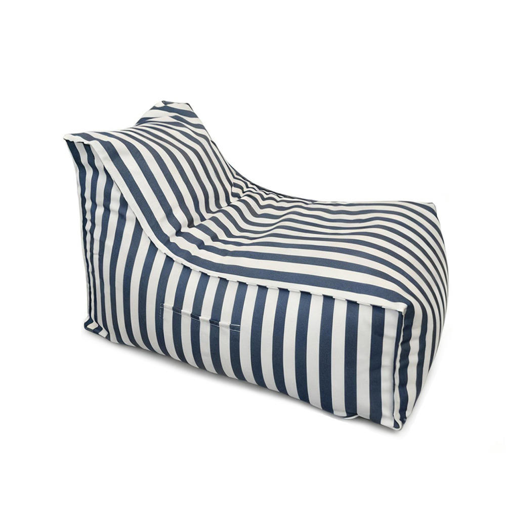 Pouf exterieur rayé bleu déperlant 100x65x65 cm positano