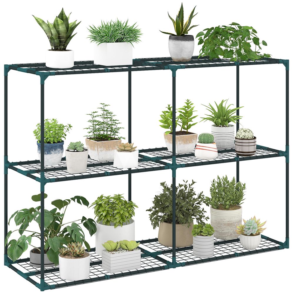 Étagère à plantes 3 niveaux acier pour serre jardin balcon support robuste 143x48x100 cm vert - comfortxl outdoor living