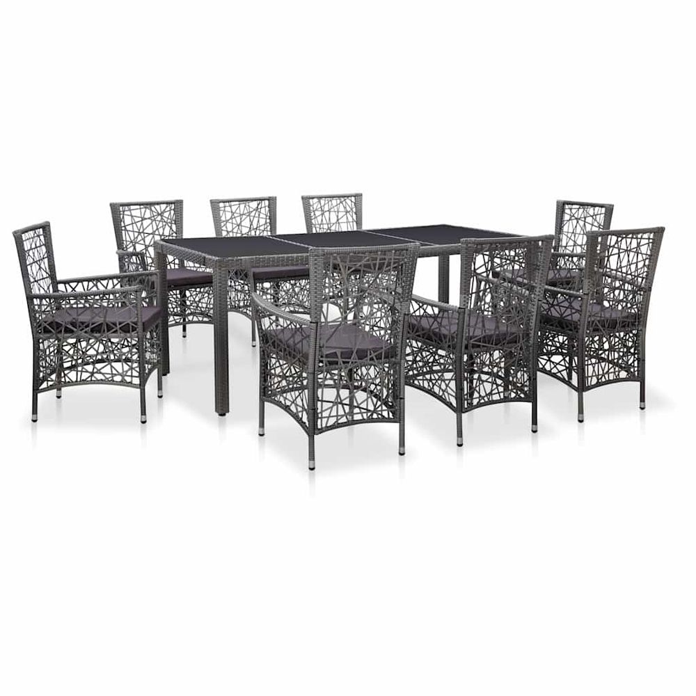 Ensemble à manger d'extérieur 9 pcs résine tressée gris