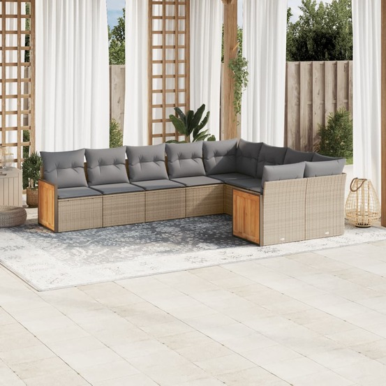Salon de jardin avec coussins 9 pcs beige résine tressée