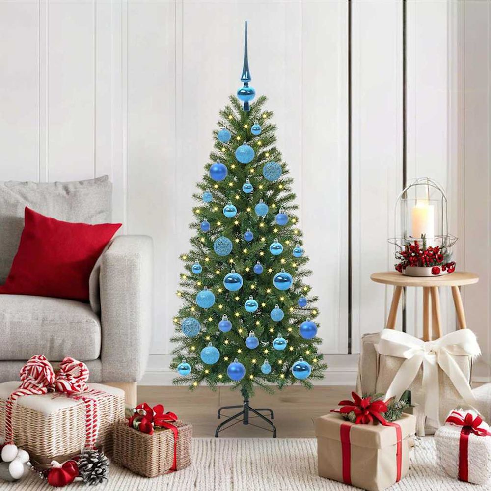 Sapin de noël artificiel complet 120 cm avec led boules et étoile vert